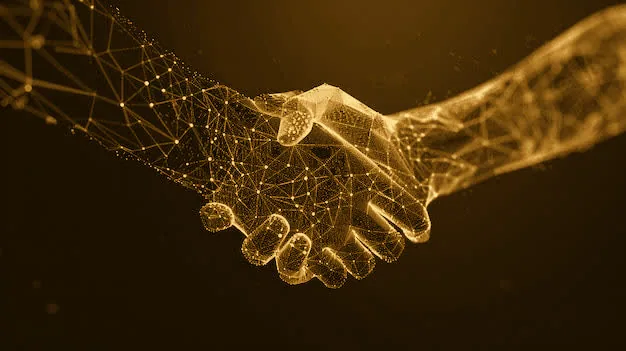Golden wireframe handshake